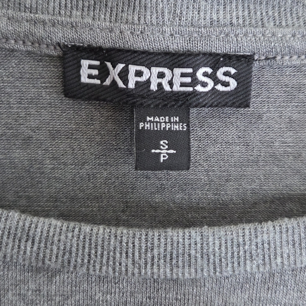 Express | Gray Short Sleeve Modal Blend Ruffle Tee Size Small - Picture 2 of 5